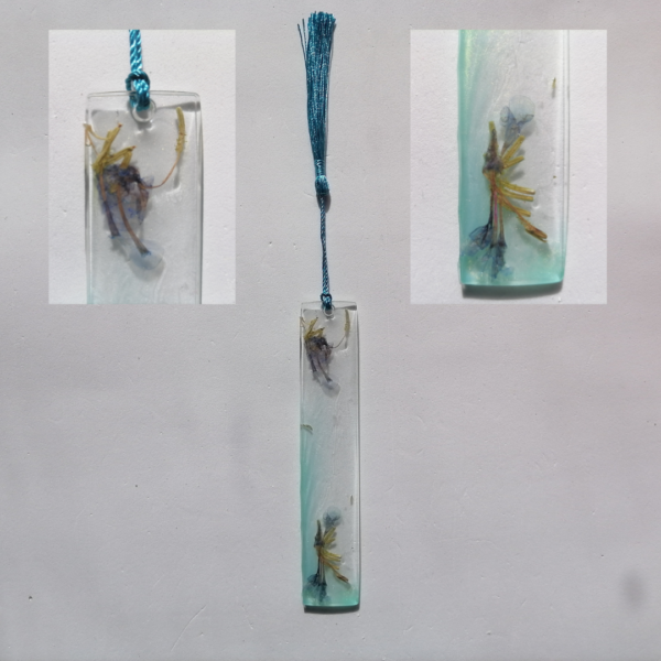Segnalibro in resina "Azzurro" con fiori veri - immagine 9