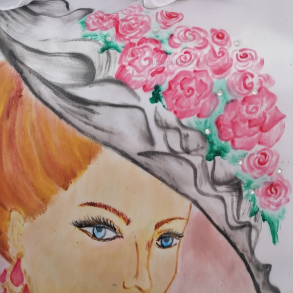 Cuscino "Dama con il cappello" dipinto a mano - immagine 3