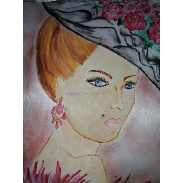 Cuscino "Dama con il cappello" dipinto a mano - immagine 2