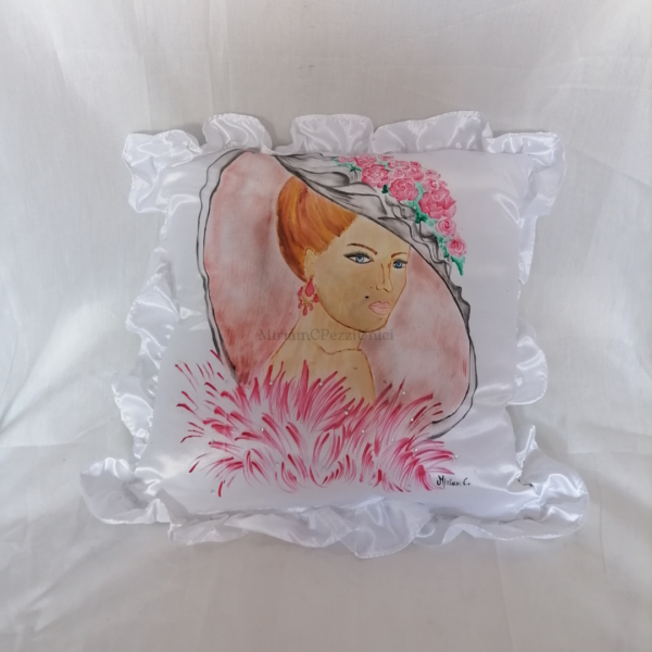 Cuscino "Dama con il cappello" dipinto a mano