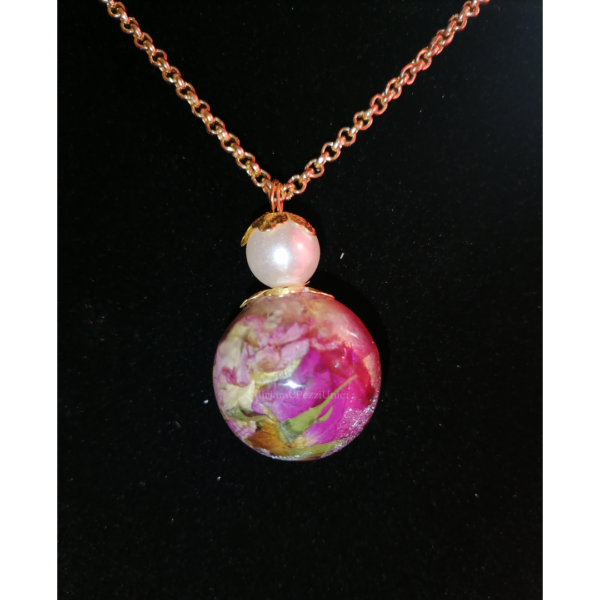 Collana "Boccioli di veri fiori vetrificati" sfera grande - immagine 4