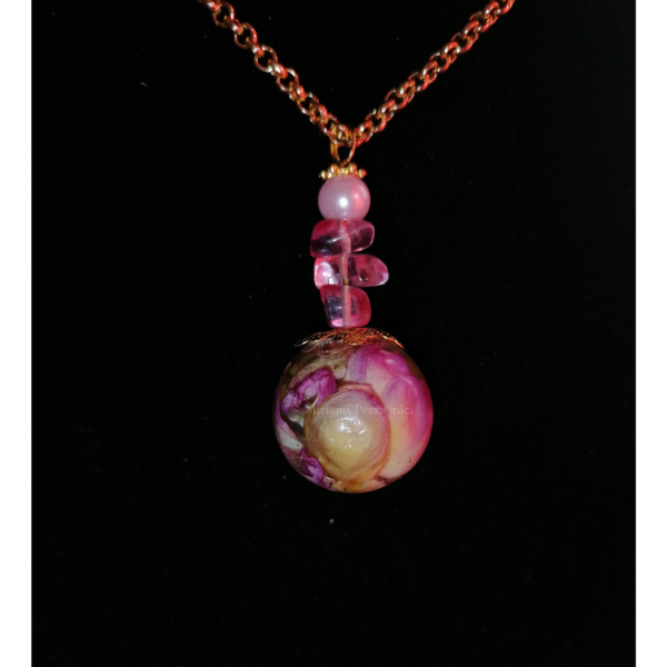 Collana "Boccioli di veri fiori vetrificati" sfera media - immagine 7