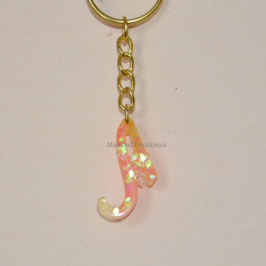 Portachiavi lettere in corsivo vari colori glitter in resina