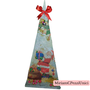 alberello in legno decorato a decupage babbo Natale con campanello