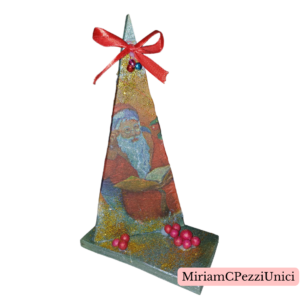 alberello in legno decorato a decupage babbo Natale