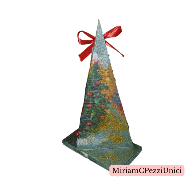 alberello in legno decorato a decupage babbo Natale - immagine 2