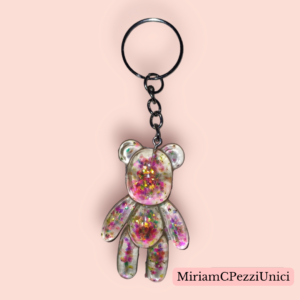portachiavi orsetto in resina trasparente con glitter