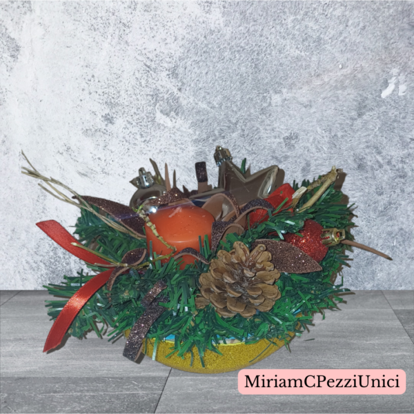 centro tavola terracotta con candela rossa e stella argento - immagine 3
