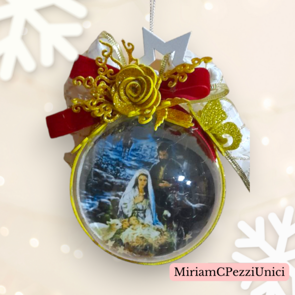 Pallina di Natale, artigianale, Sacra famiglia.
