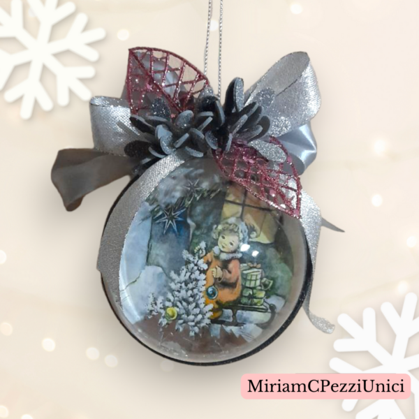 Pallina di Natale decorata a mano, Argento, pezzo unico